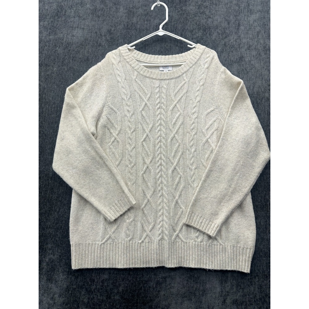 Croft & Barrow Sweater Womens 2X Beige Cable Knit Ribbed Round Neck Warm Wear